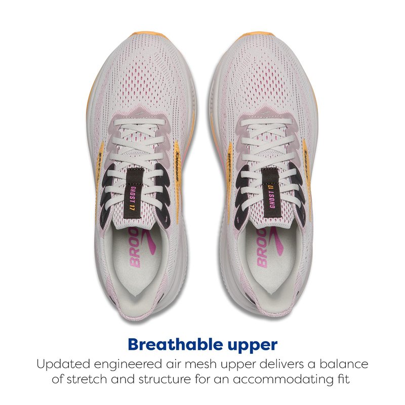 Brooks Women’s Ghost 17 Neutral Running Shoe - Oyster/Apricot/Pink - 7 X-Wide