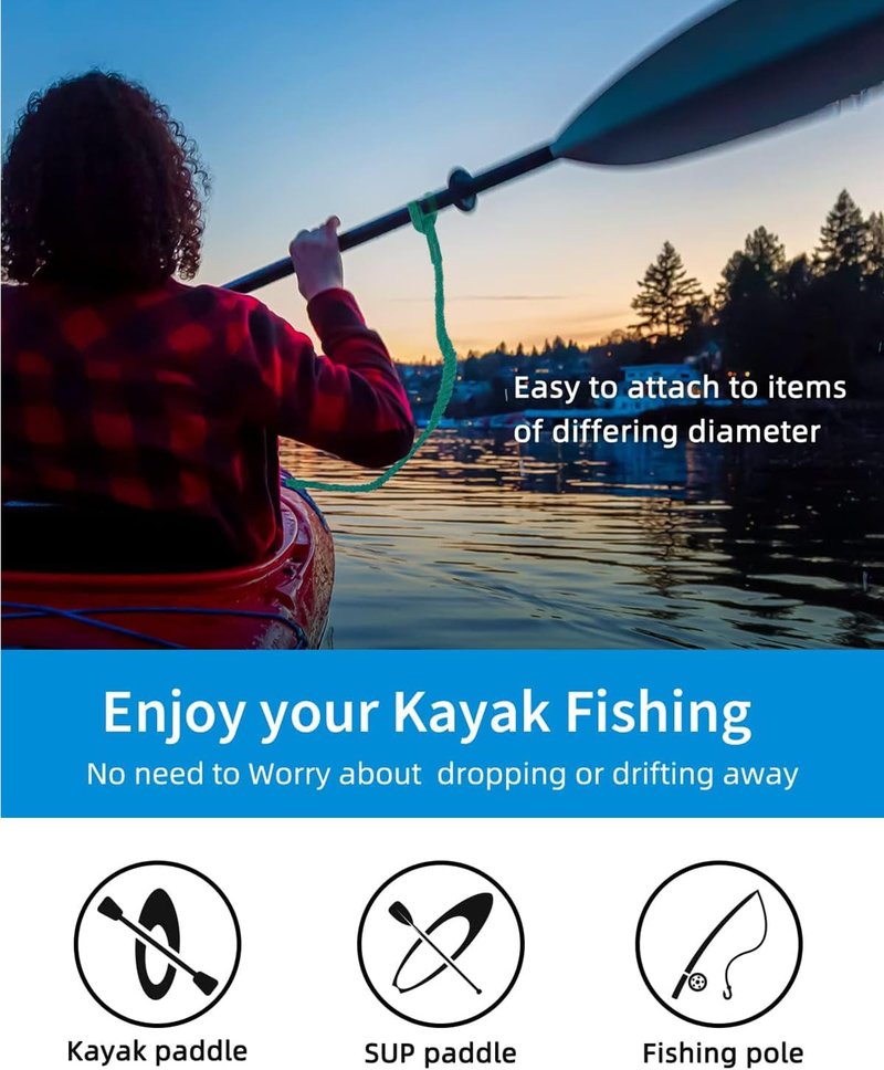 OCEANBROAD Kayak Paddle Leash with D-Ring Stretchable Bungee Strap Lanyard Rope for SUP Kayaking Boating Canoeing Fishing Pole Rod 4-7 Feet Teal 1 Pack