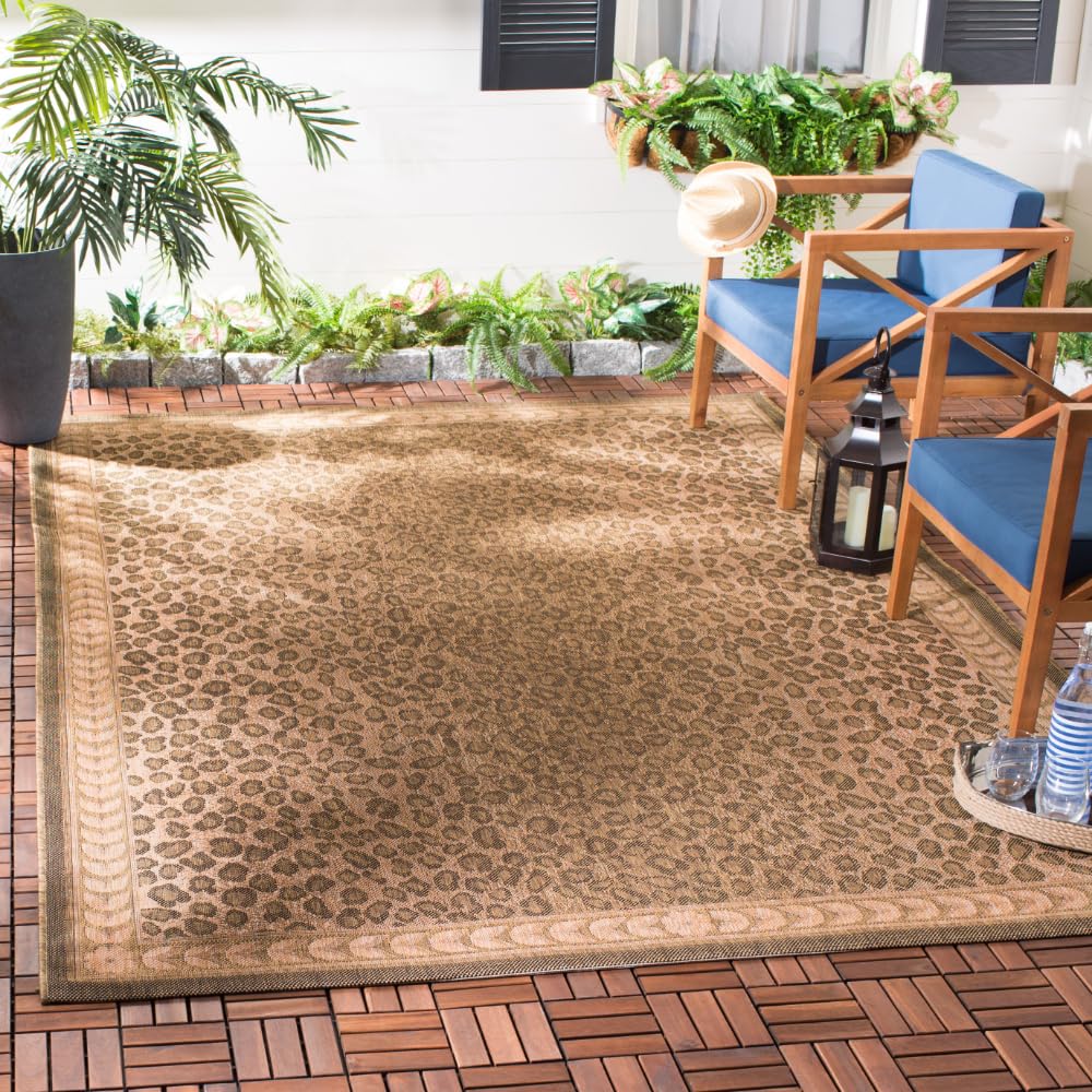 SAFAVIEH Washable Rug Outdoor Courtyard Collection - 5'3" x 7'7", Natural & Gold, Non-Shedding & Easy Cleaning, Ideal for Patio, Backyard, Mudroom (CY6100-39)