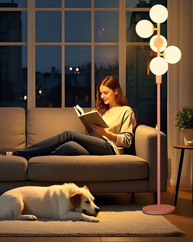 Lightdot Gold Floor Lamp Dimmable (Brightness Adjustable) Globe Retro Standing Lamps with 5PCS 3000K G9 Bulbs, Mid Century Modern Floor Lamp for Living Room Bedroom Home Office