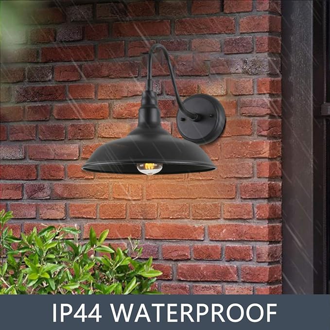 10in Black Gooseneck Barn Lights 4 Pack Farmhouse Barn Wall Mount Light Fixture Exterior Waterproof Industrial Porch Wall Sconce for Garage, Patio, Doorway, LM2201-4P