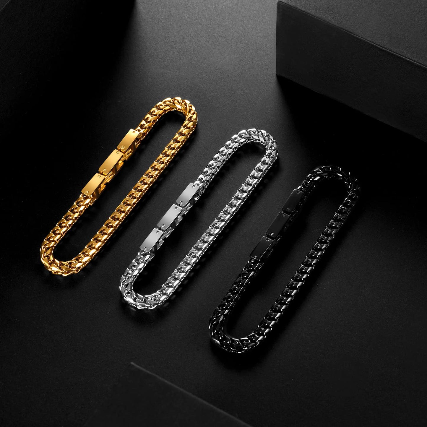 LUCKY2+7 Mens Bracelet - Stainless Steel Fold Over Clasp Franco Chain Bracelets for Men Jewelry Gifts for Dad Grandpa Husband