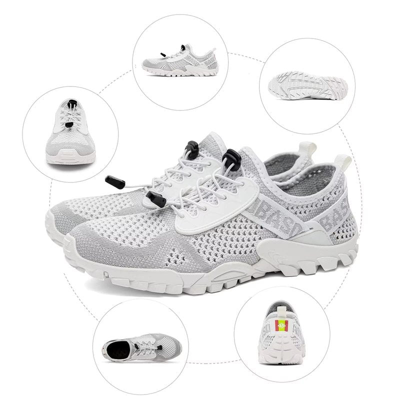 SOBASO Women's Aqua Water Shoes Men Quick-Drying Hiking Beach River Sports Shoes for Pool Surf Swim Yoga All White