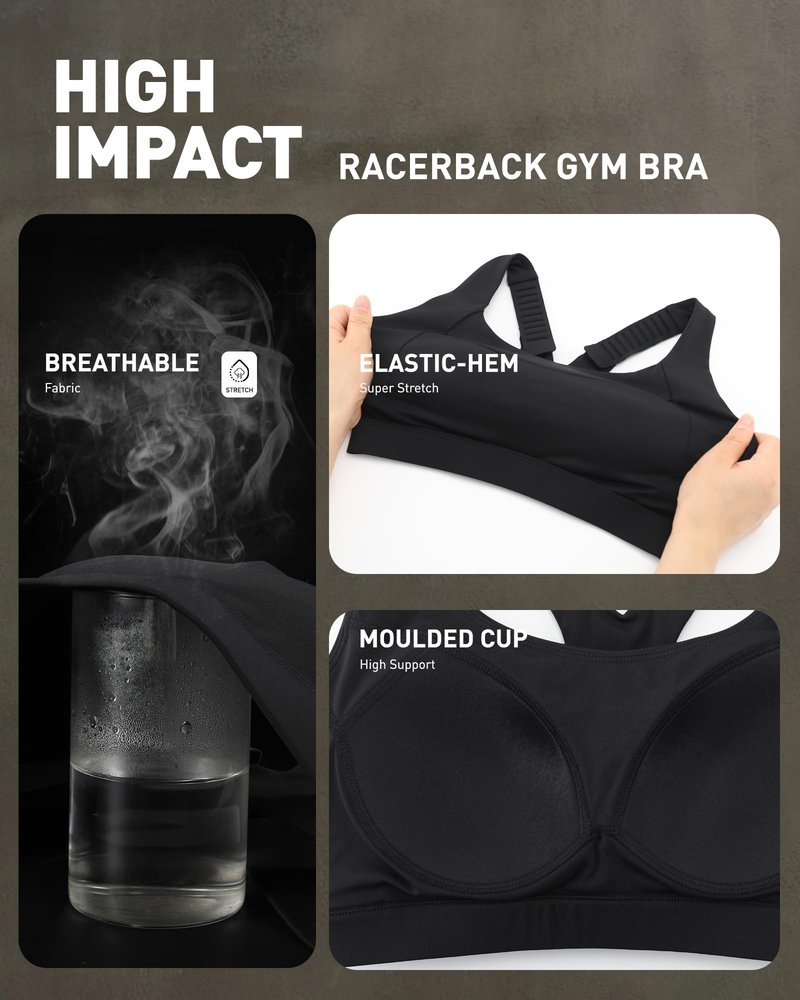 RUNNING GIRL Sports Bras for Women High Support, Adjustable Straps High Impact Racerback Bra with Hook Closure Molded Cup(WX3174Black,L)