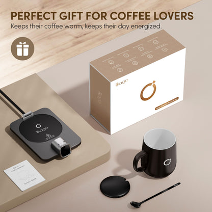 Coffee Mug Warmer Set, Temperature Control Smart Heated Mug for Desk, Electric Coffee Warmer with Auto Shut Off & Real-Time Temp Display, Gifts for Men Women, 15oz, Beige