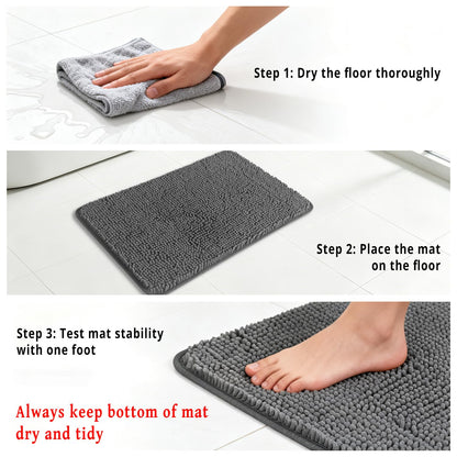 PureSwan Navy Blue Bathroom Rugs – Absorbent and Washable Bath Mat, Non-Slip, Thick Soft Chenille Bath Rugs for Bathroom Floor, Shower, Sink - 17" x 24"