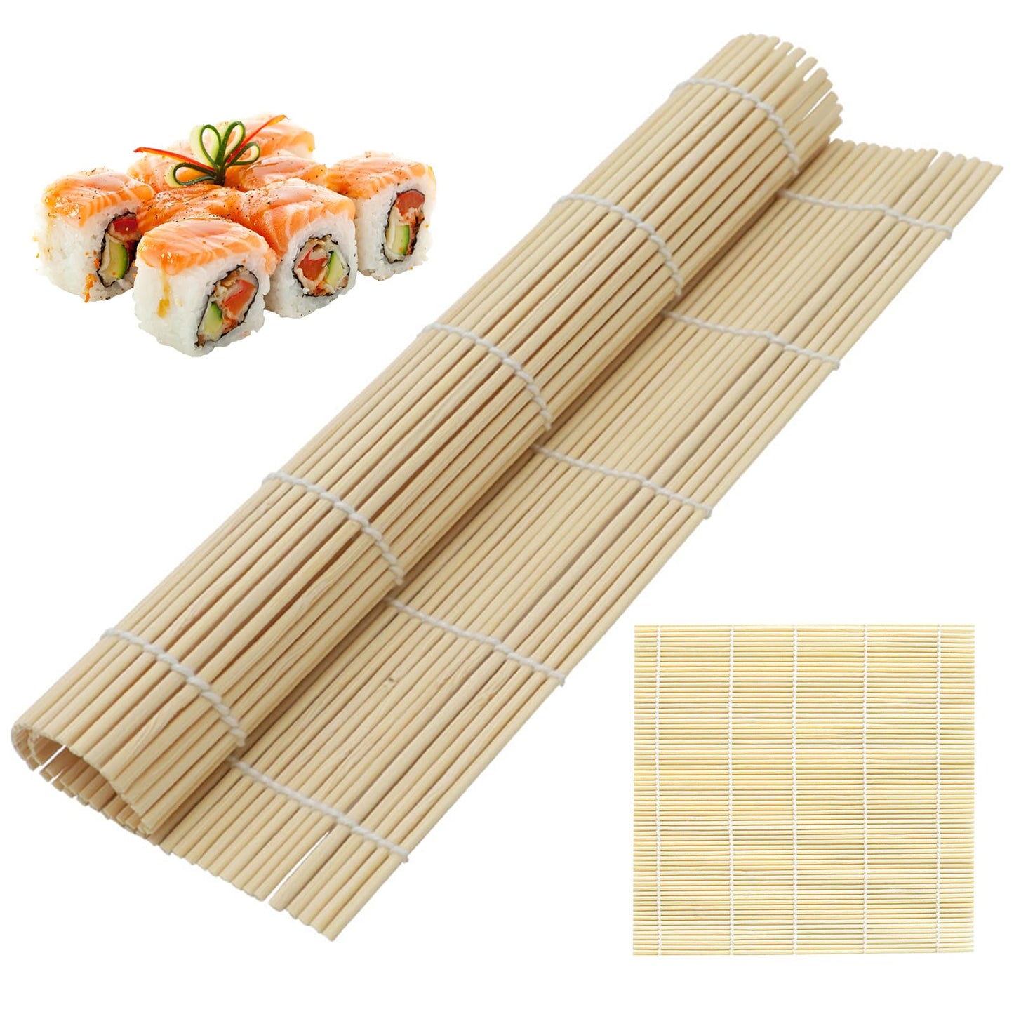 HOPELF 2 Pack 12 Inch Bamboo Sushi Mat - Sushi Roller Mat for Making, Shaping & Molding Sushi Roll & Kimbap - Food-Safe Sushi Making Supplies, Tools & Accessories