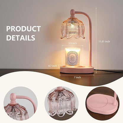 MEIXISUE Pink Candle Warmer Lamp with Timer and Dimmer,Gifts for Mom/Wife, Melt Wax Warmer Lamp with 2 Bulbs for Candle Jars House Warming New Home Decor