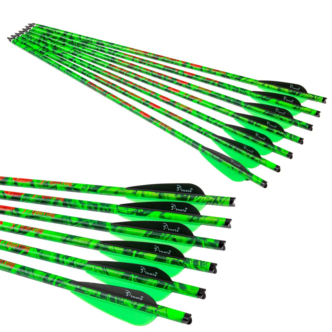 Pinals Archery Camo 400 Grain Crossbow Bolts 22 20 inch Carbon Hunting Arrows Crossbolt 12PCS Green 20"