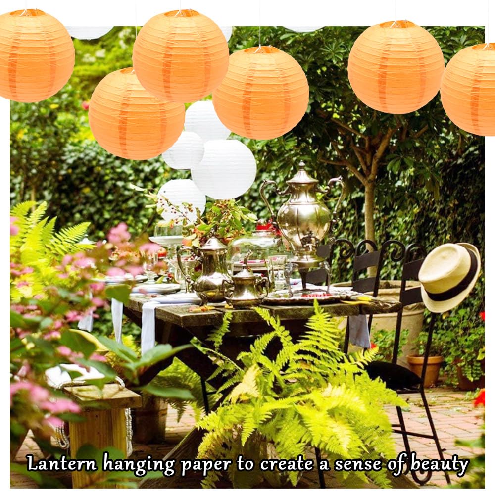 Ruidee 6Pcs Paper Lanterns Decorative Round Hanging Paper Lanterns for Birthday, Wedding, Christmas Xmas, Bridal, Home Decor, Party Decoration（12in/Orange）