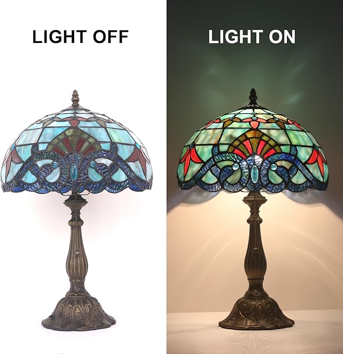 Tiffany Table Lamp Stained Glass Bedside Table Lamp Desk Reading Light 12 Inches Bedroom Living Room Home Office Decor Lamp(Baroque)