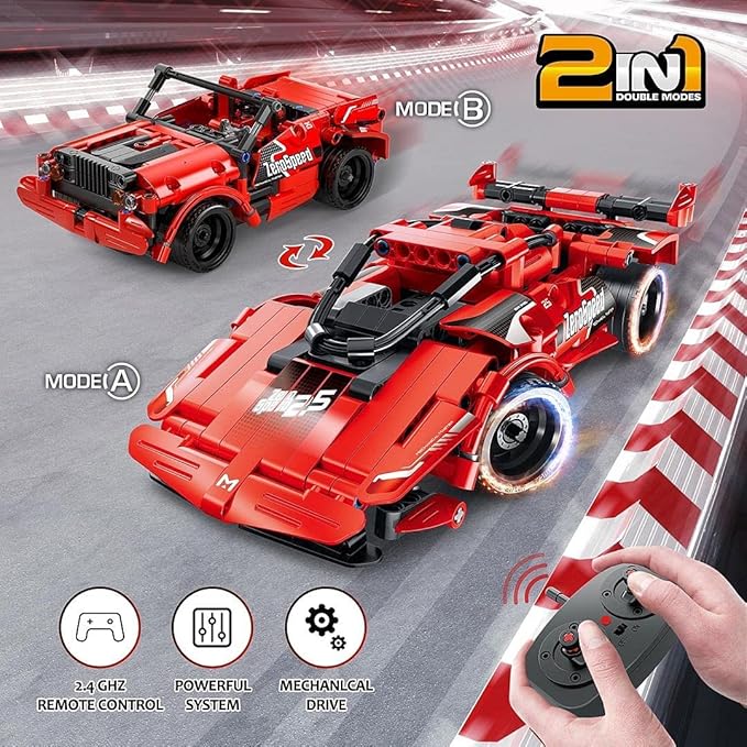 SpringFlower STEM Building Blocks Toys Gifts for Age 6 7 8 9 10 11 12 Boys and Girls DIY Building Bricks STEM Engineering Construction RC ToyRacing Car with Remote Control