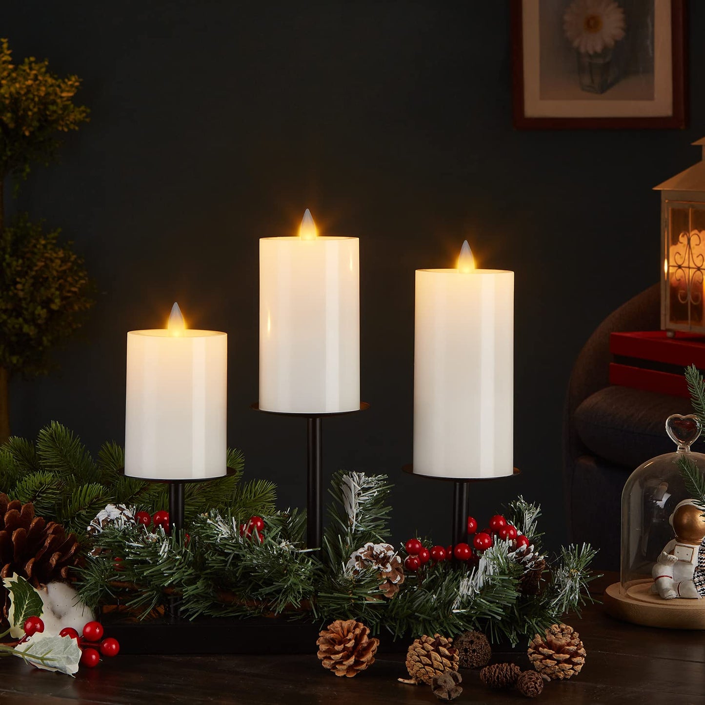 CozierGlow Rechargeable Flameless Pillar Candle with Remote Timer, 3D Moving Flame Real Wax Led Pillar Candles (White, 3''x4''/5''/6'')