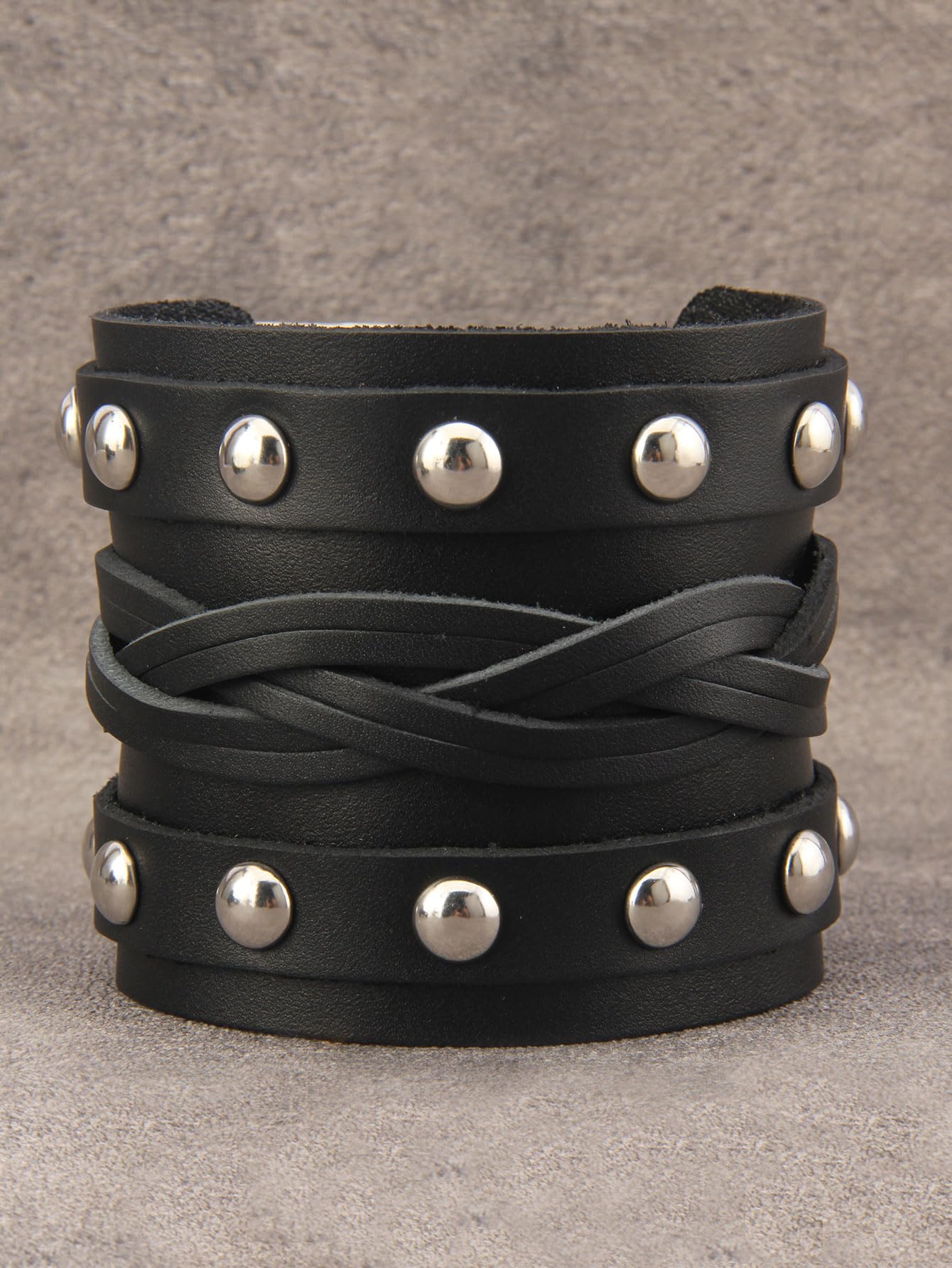 GelConnie Wide Leather Bracelet Thick Black Bracelet Leather Wrap Cuff Bracelet Mens Goth Leather Wristband Bracelet Wrist Cuffs Men