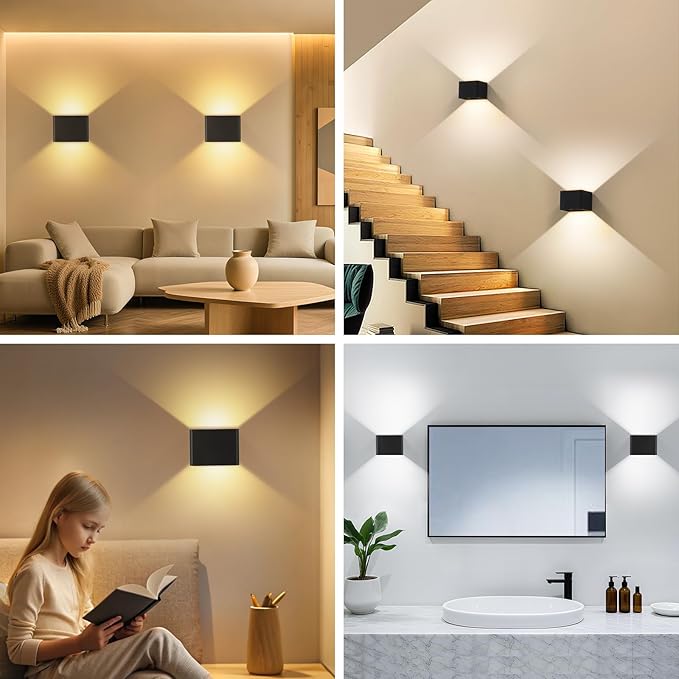 Motion Sensor Wall Sconces with Remote Control, 6000mAh Black Wireless Touch Control Rechargeable Wall Lamps with 3 Color Temperatures, LED Up Down Battery Operated Wall Lights Indoor, 2-Pack
