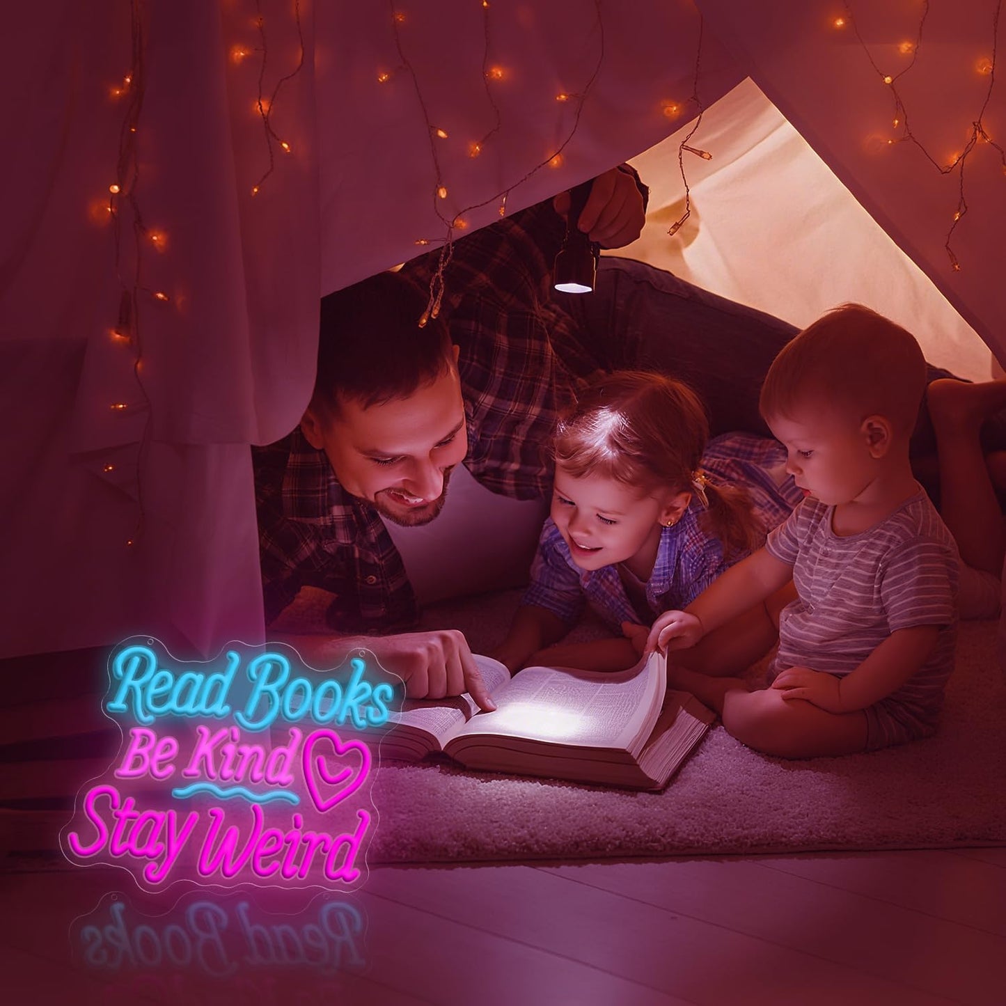 Read Books Be Kind Stay Weird Neon Sign Neon Signs for Wall Decor, Dimmable Read Books Neon Lights LED Sign, Bedroom Bookstore Reading Room Library Study Decoration 14.17 x 12.99 inch