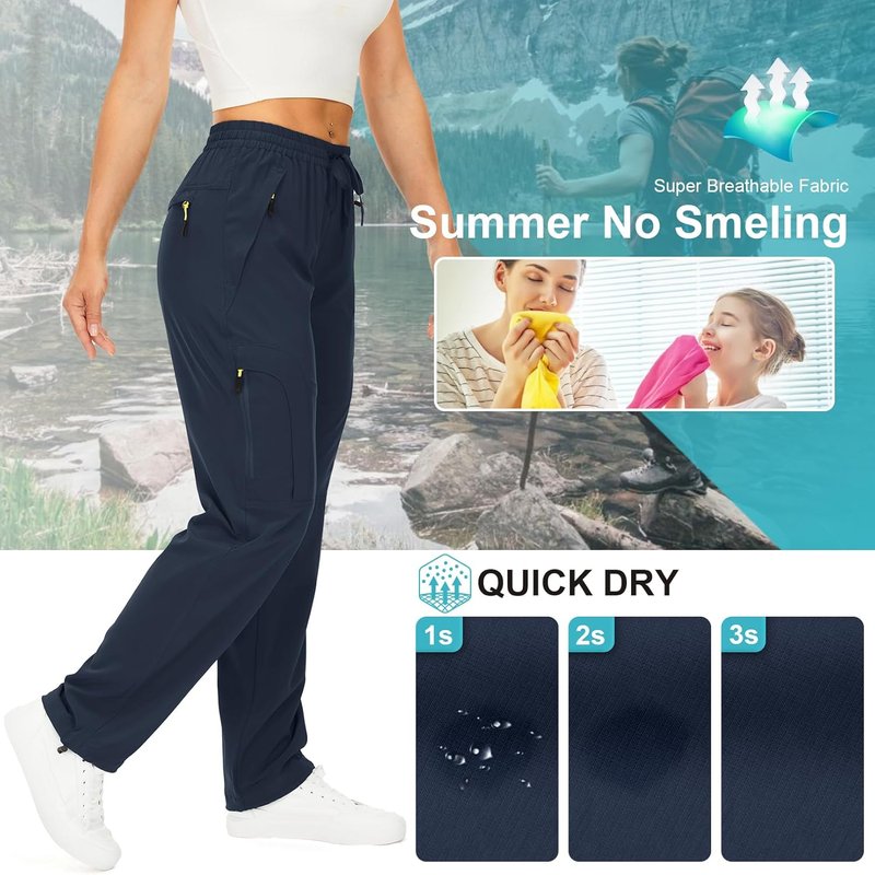Women's Quick-Dry Hiking Pants - Lightweight UPF 50 Travel Cargo Pants with Zipper Pockets | Ideal for Golf & Safari