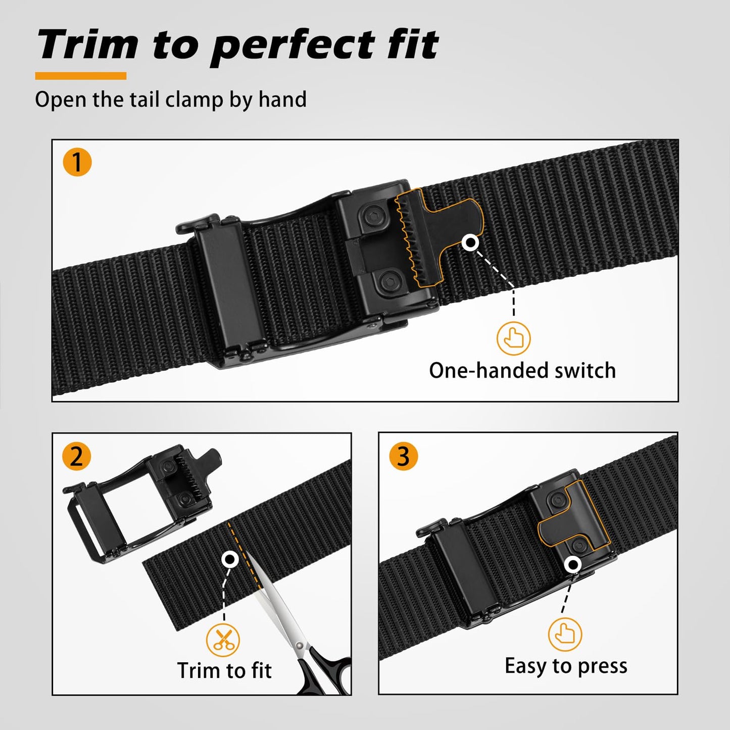 JUKMO Men's Ratchet Tactical Belt, 1.5" Nylon Web Work Belt with Automatic Slide Buckle, Adjustable Trim to Fit (Black, Medium)