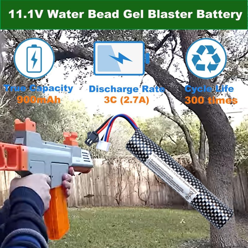 PTIJPOW Airsoft Gel Blaster Battery-11.1V 2000mAh Gel Blaster Battery with USB Charger,Rechargeable Water Bead Splatter Ball Batteries with Mini Tamiya to SM2P Charger Cable (2Pack)