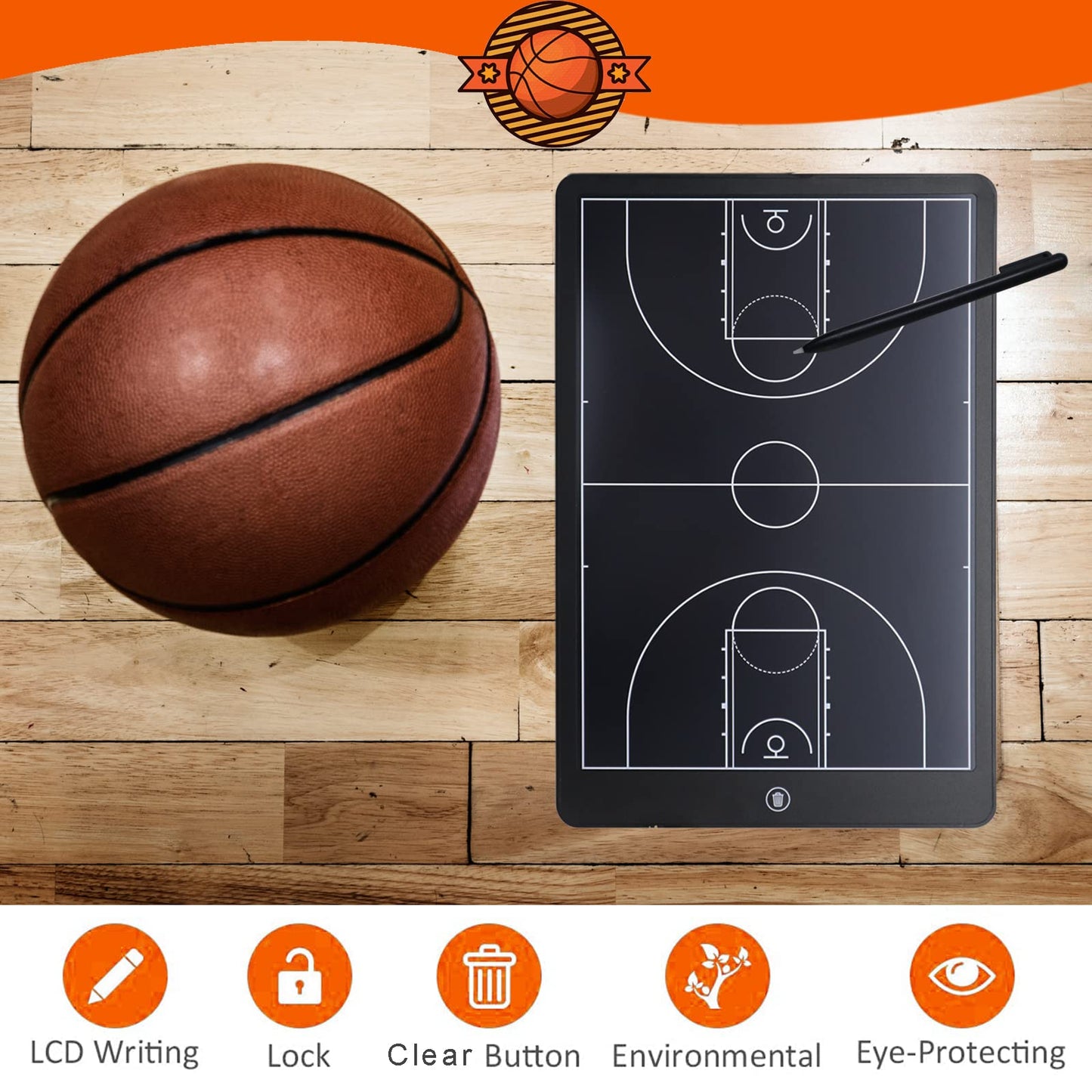 Augctoer 16'' LCD Screen Tactical Coaching Marker Board, Electronic Board with Stylus Pen,with Lock Function,for Coach Basketball Soccer (Basketball Coach Board)