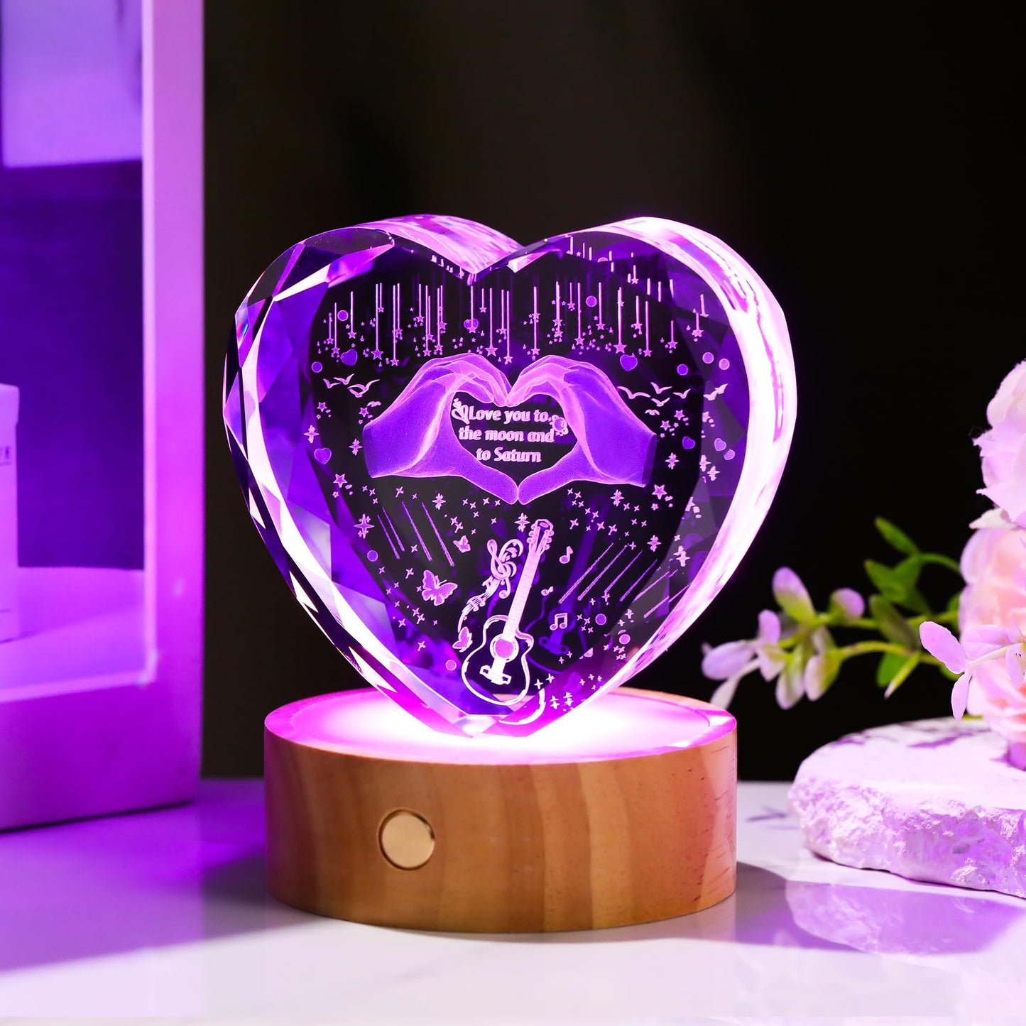 Arikyrist 3D Crystal Heart Engraved Love Finger Night Light Gifts for Music Lover Special Merch Concert Stuff Keepsakes for Women Fans Collectible Home Decor