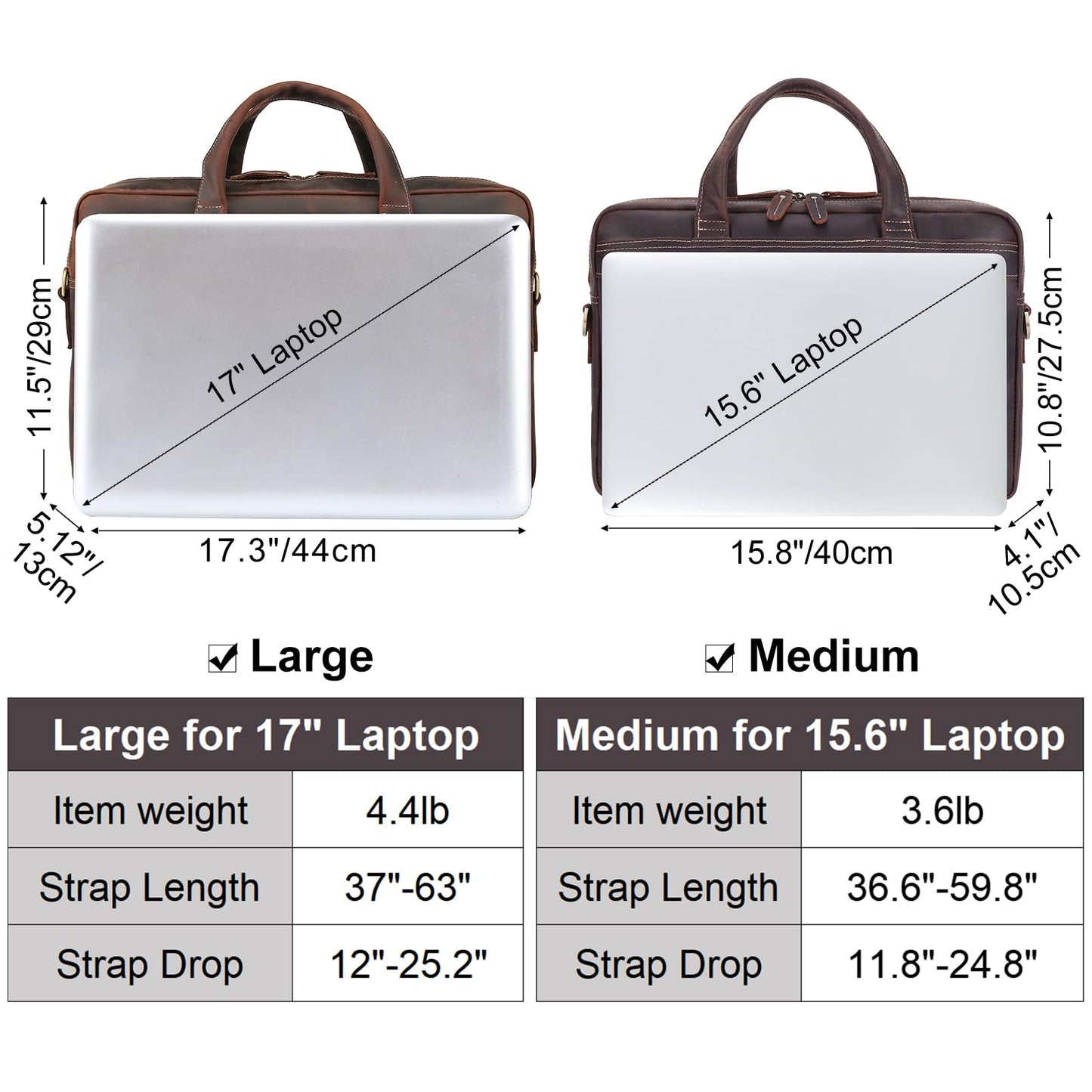 Masa Kawa Vintage Leather Briefcase for Men 17 Inch Laptop Computer Brief Case Business Travel Work Messenger Cross Body Shoulder Bags, Brown