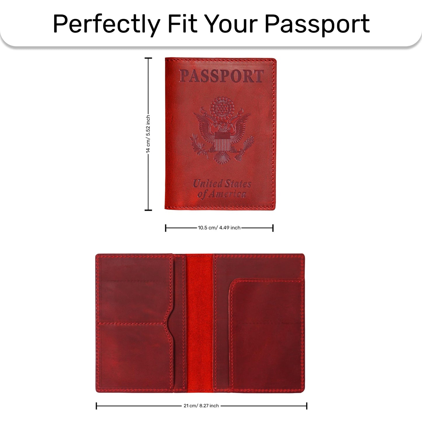 HIFA Leather Passport Holder, Handmade Passport Cover with Card and Ticket Slot - Genuine Leather, Elegant Design, Easy Access - Passport Case, Passport Wallet, Passport Holder
