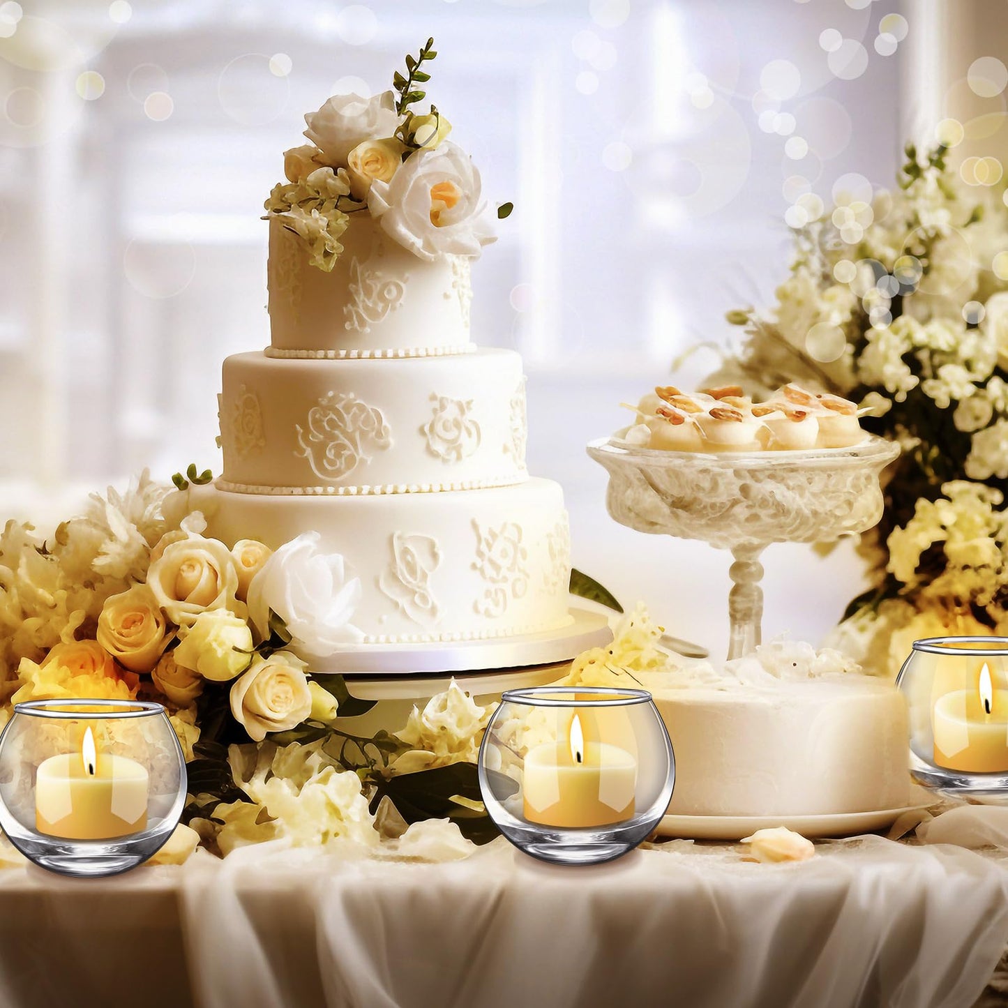 Ziliny 48 Pcs Clear Glass Votive Candle Holders Bulk Tealight Candle Holders Wedding Table Centerpiece Decor Vase for Wedding Bridal Shower Party Decoration