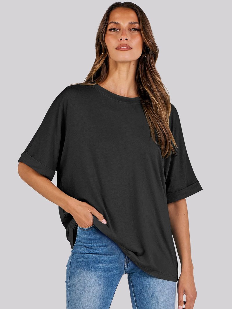 ANRABESS Womens Tops Oversized T Shirts Short Sleeve Crewneck Summer Casual Loose Basic Tee Shirt 2026 Trendy Fashion Clothes Black X-Large