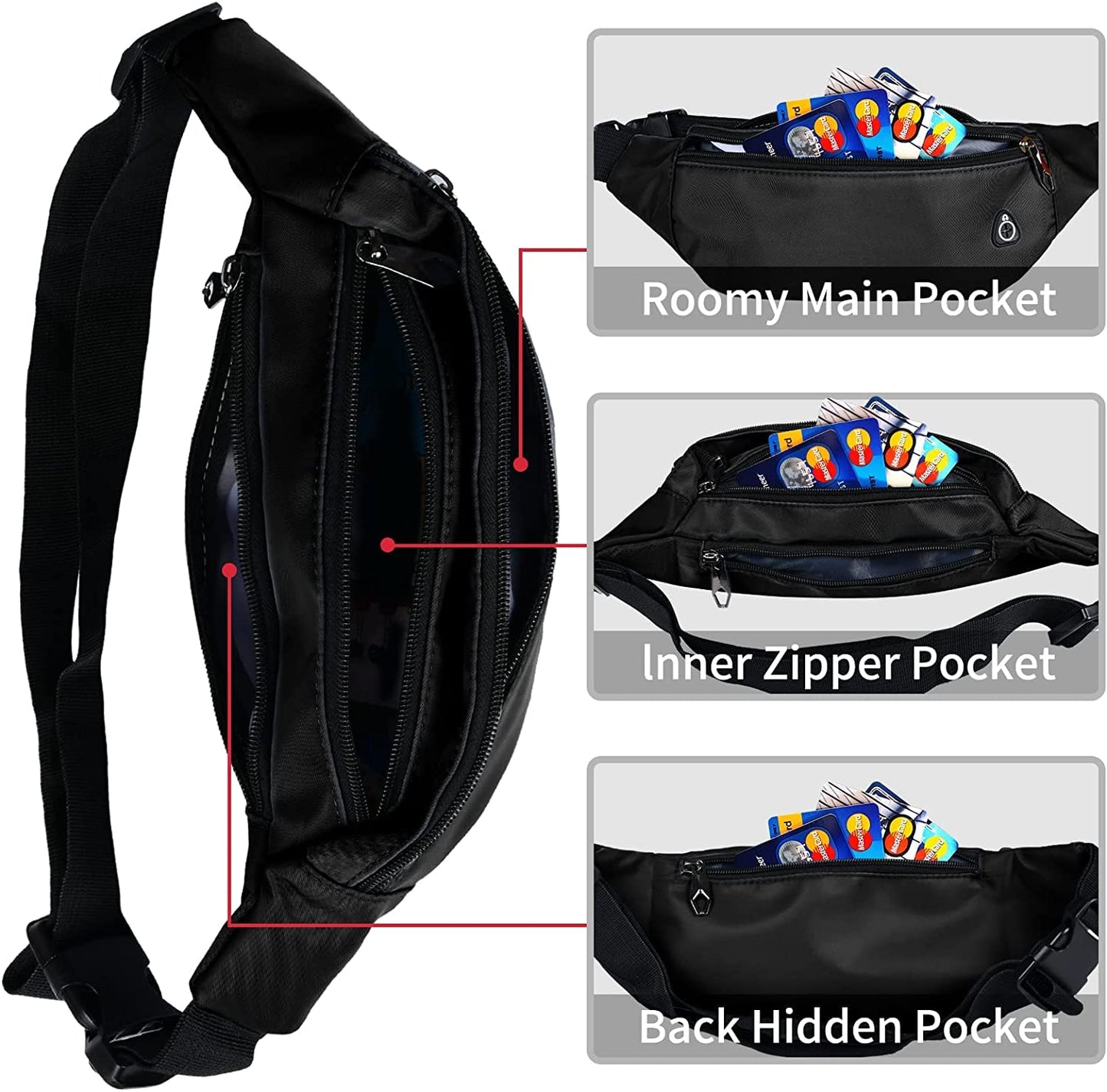 Fanny Packs for Men and Women, Water-RepellentSports Waist Pack Bag for Travel Hiking Running Hands-free Wallets, Easy Carry Any Phone