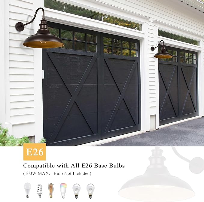 Exterior Farmhouse Gooseneck Barn Light, 16 Inch Vintage Outside Garage Light Fixtures, 4PCS Anti-Rust Waterproof Outdoor Light for Patio Frontdoor Entryway Doorway