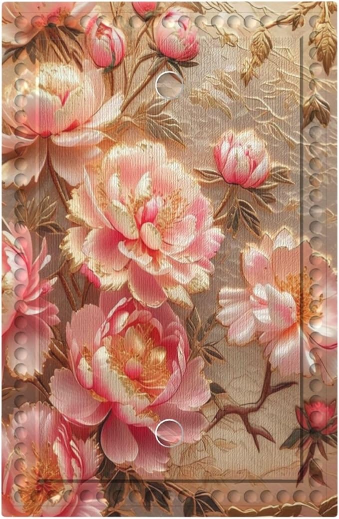 Pink Blooming Flowers Peonies Floral Light Switch Covers No Device Wall Plate 1 Gang Decorative Blank Switchplate Electrical Faceplate for Farmhouse Living Bedroom Decor