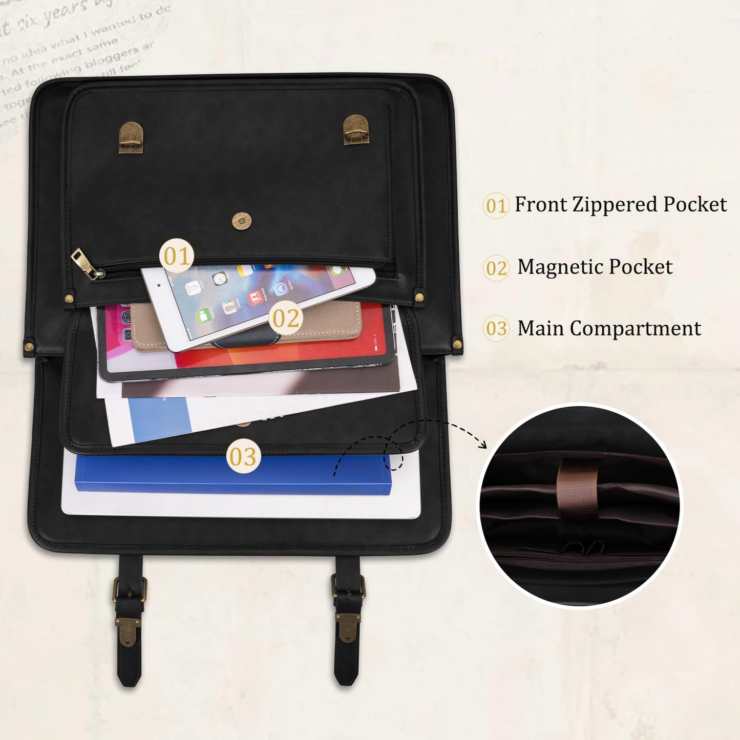 MOSISO 3 in 1 Laptop Bag, 15.6 inch PU Leather Shoulder Bag Briefcase Messenger Satchel Laptop Backpack, 15-16 inch Computer Bags Handbag Bookbag, Black