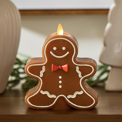 Luminara Flameless Candle Moving Flame LED with Timer, Real Unscented Wax Gingerbread Boy Figural 4.6"x5.5", Battery Operated Christmas Holiday Decor, Remote Compatible (Batteries Not Included)