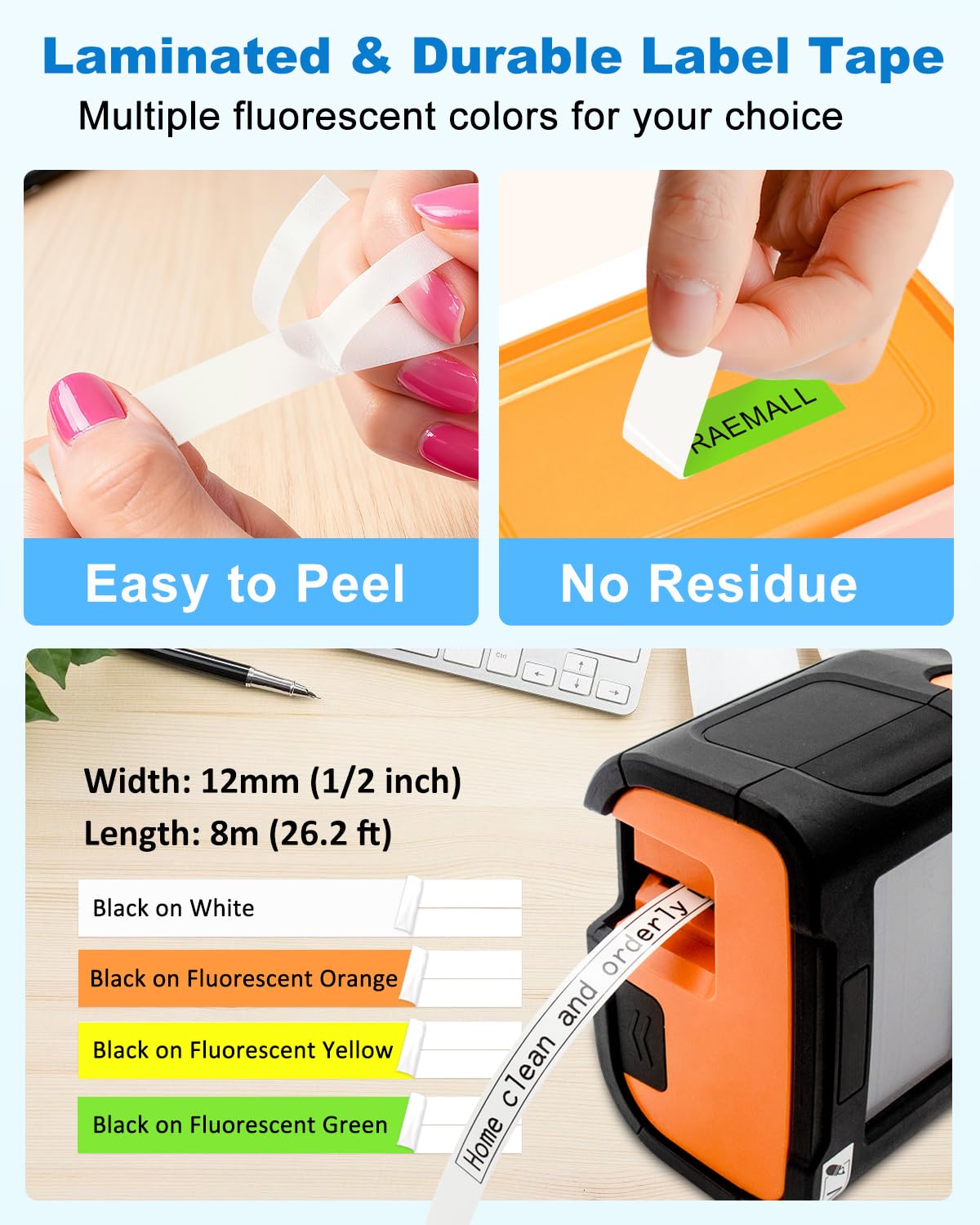 Compatible with Brother P Touch Label Maker Tape Refill Multi Color 12mm 0.47" Standard Laminated White and Fluorescence PTouch Tape TZe 231 B31 C31 D31 for PT-D220 D210 H110 D200 Label Maker Refills