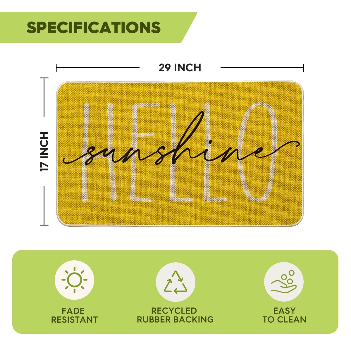 Artoid Mode Yellow Hello Sunshine Summer Decorative Doormat, Seasonal Spring Holiday Low-Profile Floor Mat Switch Mat for Indoor Outdoor 17 x 29 Inch