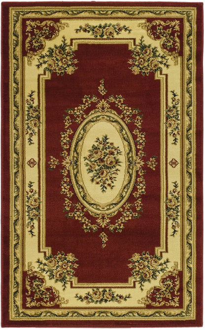 SAFAVIEH Lyndhurst Collection Accent Rug - 4' x 6', Red & Ivory, European Medallion Design, Non-Shedding & Easy Care, Ideal for High Traffic Areas in Entryway, Living Room, Bedroom (LNH218C)