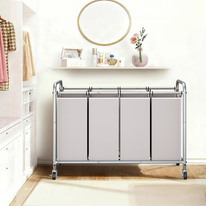 STORAGE MANIAC Laundry Sorter 4 Section, 47.5 Gal (180 L) Laundry Hamper with Wheels, Clothes Divider Basket Sorter, Separator Hamper Cart with Removable Bags, Gray