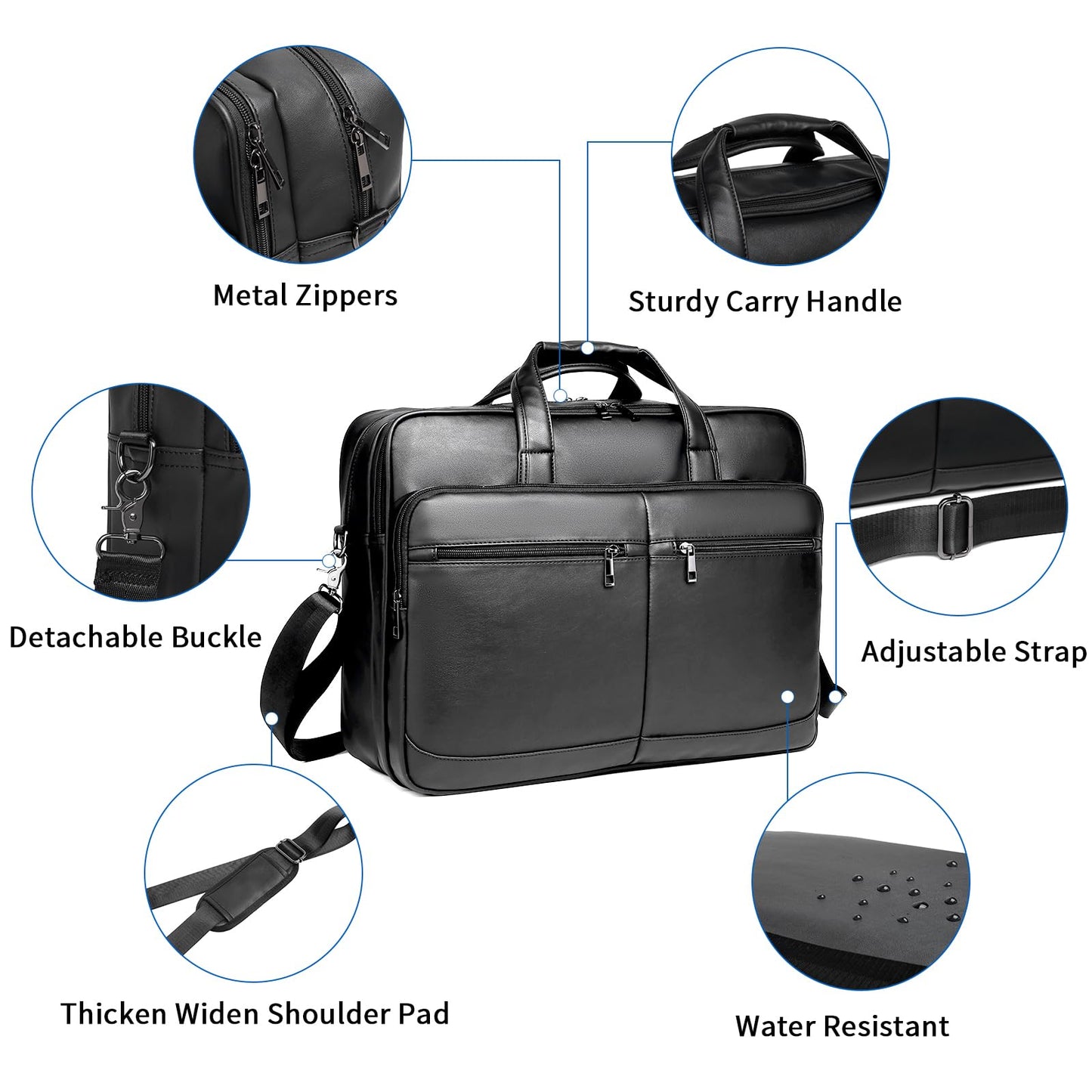 seyfocnia Men’s Leather Messenger Bag, 15.6 Inch Laptop Briefcase Satchel Computer Shoulder Bag Business Handbag-Black