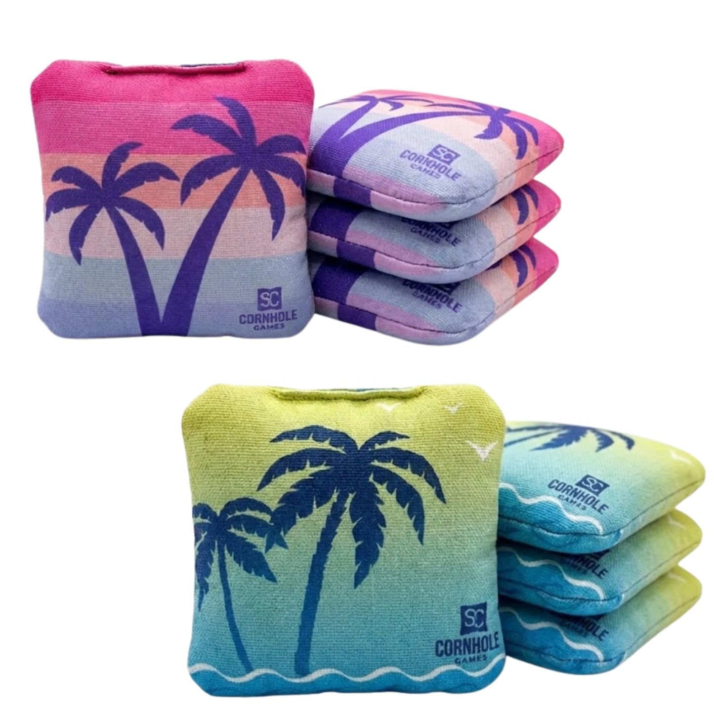 SC Cornhole Games Professional Dual Sided Cornhole Bags- 16 oz 6x6 w/Premium Resin Fill - Official Tournament Slide/Stick Pro Bean Bags - Regulation/Approved (Tropical/Retro Beach)