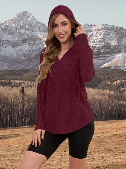 Lylinan Womens Cozy Knit Sweaters Hoodies Ribbed V Neck Pullover Sweatshirts for Fall Outfits S-XXL