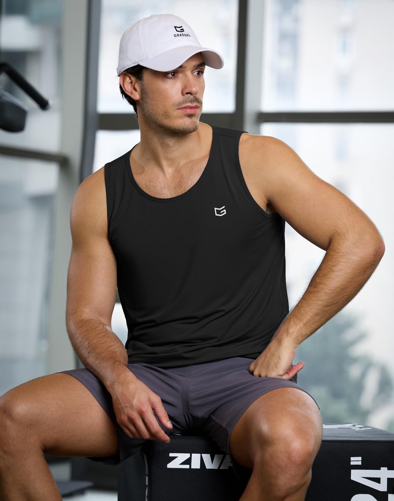 G Gradual Men's Workout Tank Tops Sleeveless Muscle Shirts Summer UPF 50+ Quick Dry Shirts for Men Athletic Running Gym(Black,2XL)