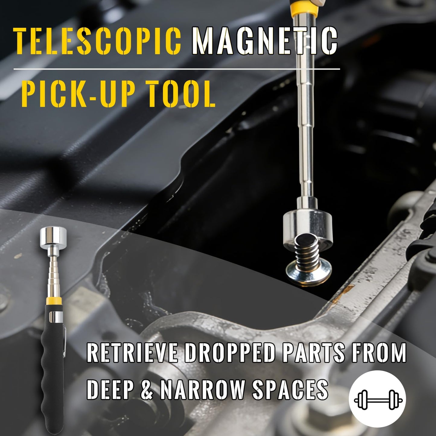 Magnetic Tool Mat Set, 4 Pack Tool Mat Set with Telescoping Pickup Tool | 40LB Strong Magnetic Mat for Tools | Screws & Parts Garage Workshop Organizer for Mechanics & DIY(Yellow)