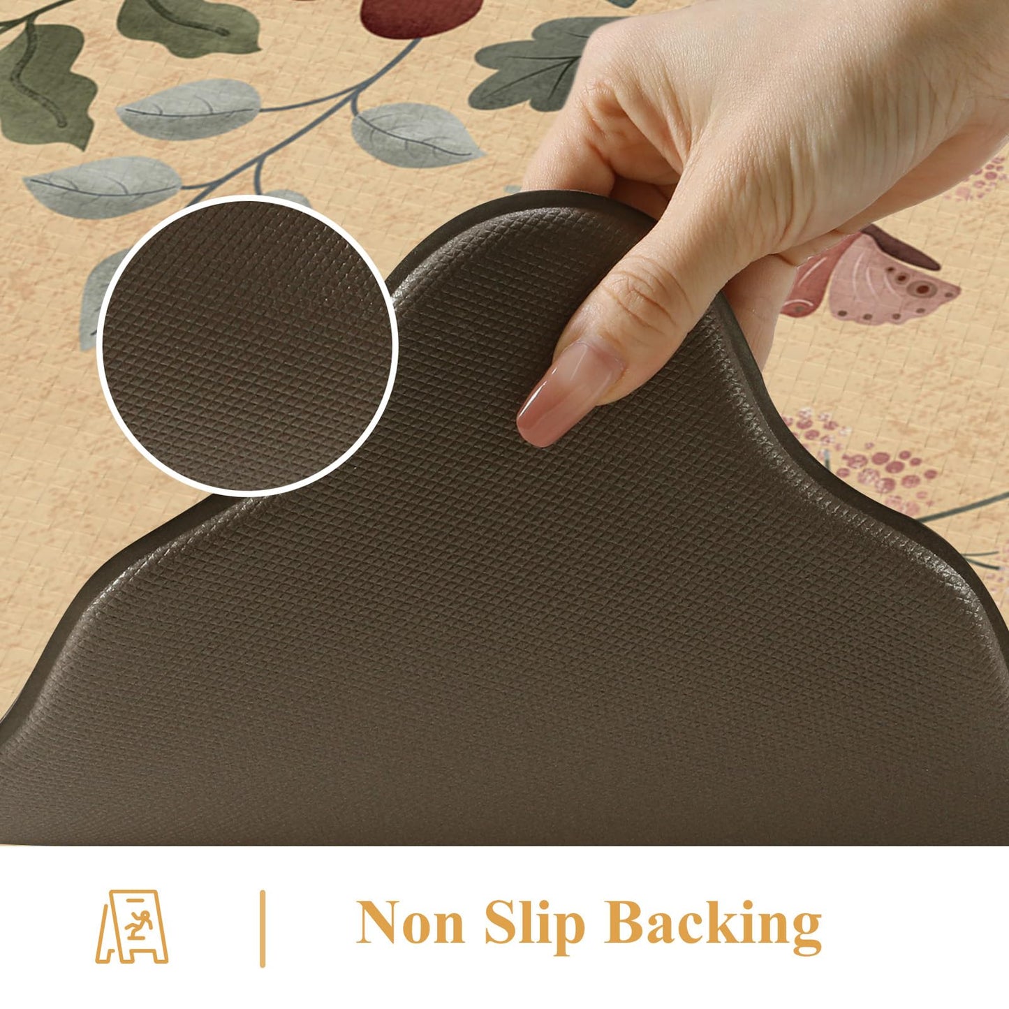 Collive Kitchen Floor Mat Cushioned Anti Fatigue, Scalloped Waterproof Kitchen Sink Rugs Non Skid Sets of 2, Memory Foam Comfort Standing Mats Boho Floral Desk Carpet for Laundry, Office, Home Decor