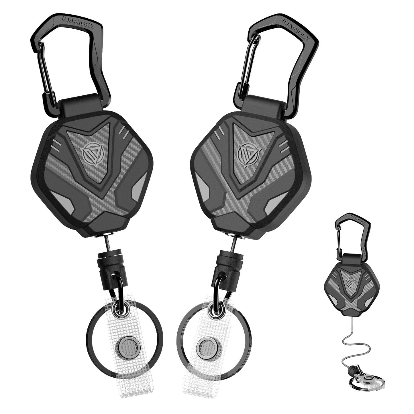 Oaridey Retractable Keychain with Smart Interval Locking, Heavy Duty Badge Reel with Metal Carabiner and 31.5" Steel Cord, Retractable Lanyard for Engineers, Anglers, Construction Workers, 2 Packs