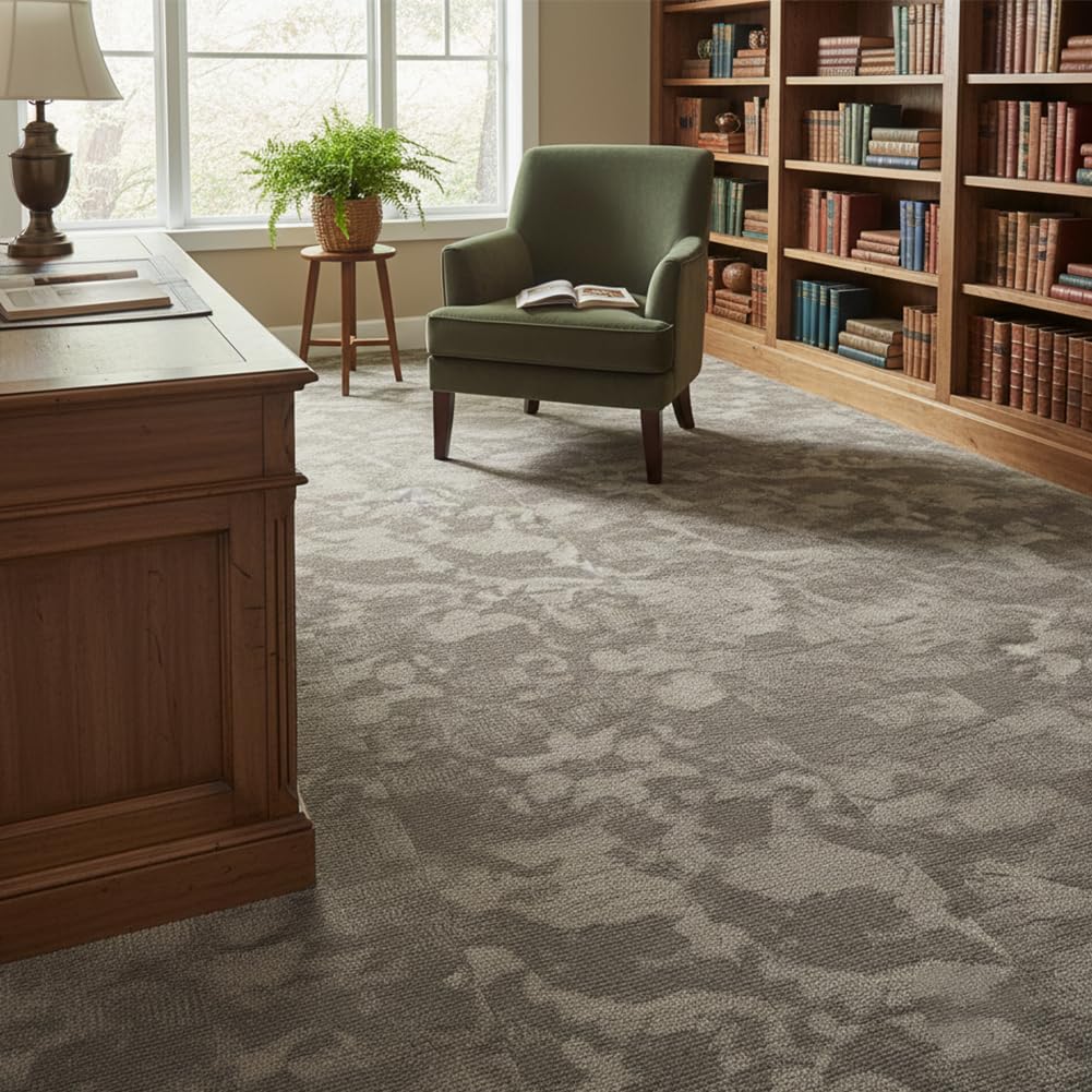 Heavy Duty Commercial Carpet Tiles 20" x 20", 22 Pcs/61.11 sq ft (FlexLok tabs Included),Non-Slip Soft Square Carpet Floor Tile for Office Bedroom Living Room Kitchen Garage Gym (Grey & Khaki)