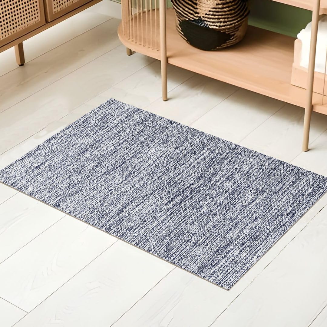 Threadvista Hand Woven Area Rug 2x3 Feet - Rustic Farmhouse Bohemian Accent Rug for Living Room Bedroom Kitchen Entryway Floor Mats Non Slip - Ideal for High Traffic Areas 100% Cotton Rug Blue