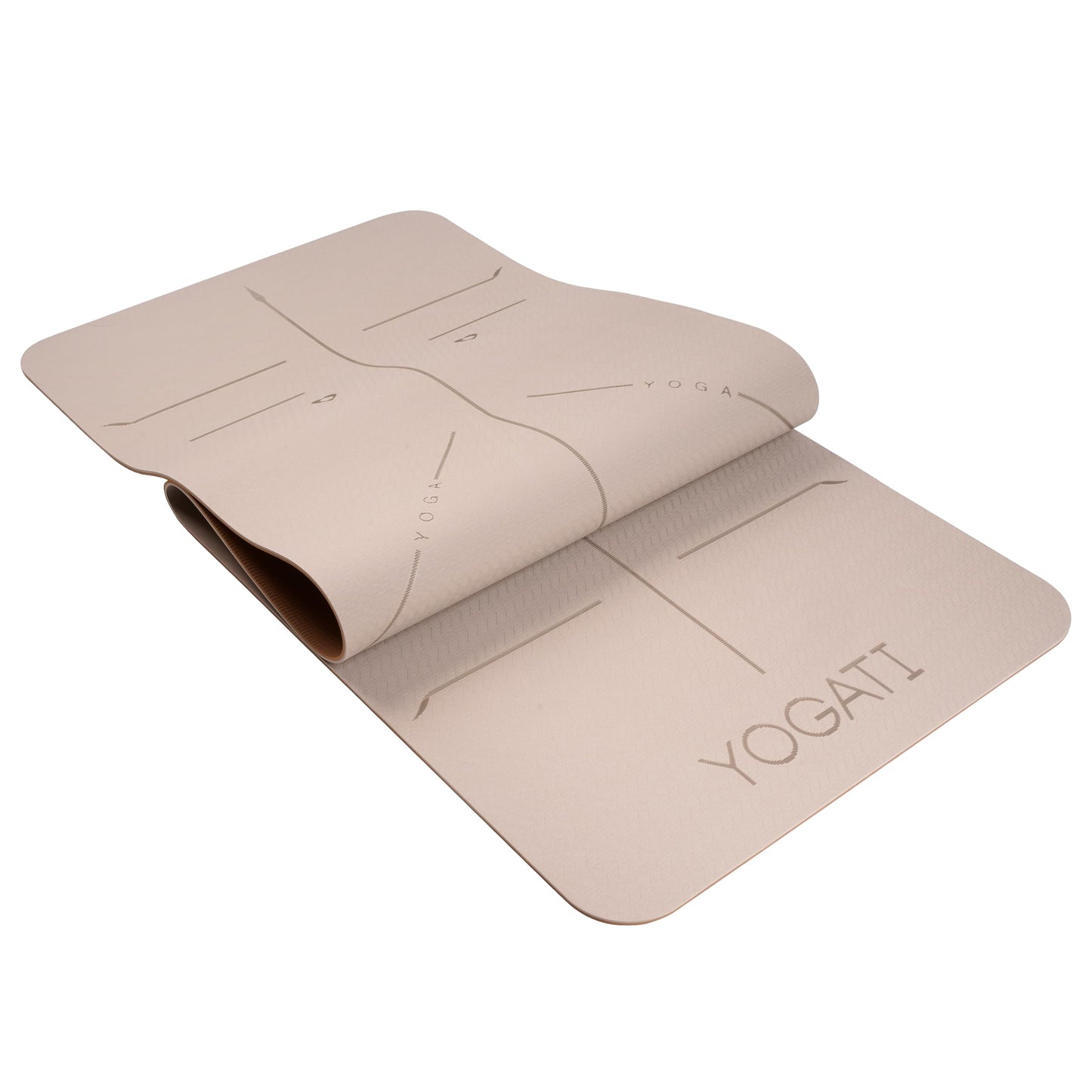YOGATI® Non Slip Yoga Mat with Alignment Lines. Home Workout Mat for Women, Men and Kids. Thick Yoga Mats with Strap for Pilates and Fitness. Brown and Beige Yoga Mat.