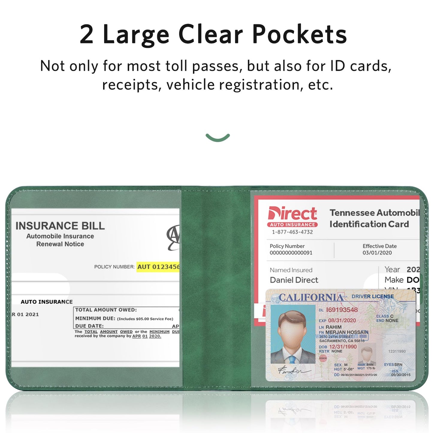 CoBak Car Registration and Insurance Holder - Small and Lightweight Vehicle Glove Box Car Organizer, Auto Truck Comparment Accessories Case for Essential Document, Driver License (Emerald)