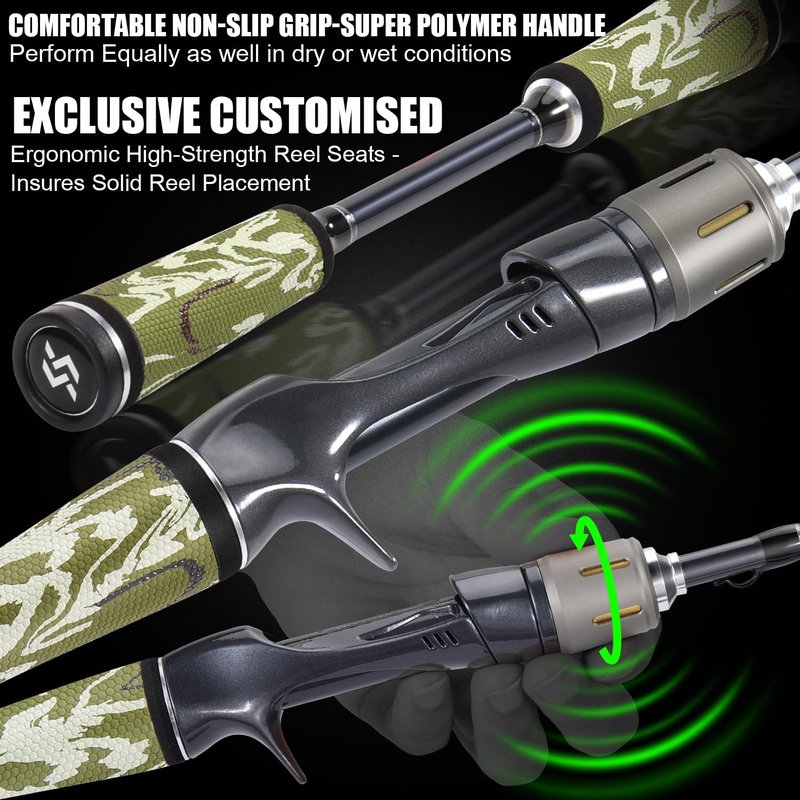 Sougayilang Camo Baitcaster Combo, 2-Piece 30+24Ton Graphite Rod, 8.0:1 Gear Ratio,9+1 Bearings Reel, SuperPolymer Handle,Hook Keeper for Bass, Walleye, Pike, Catfish Fishing